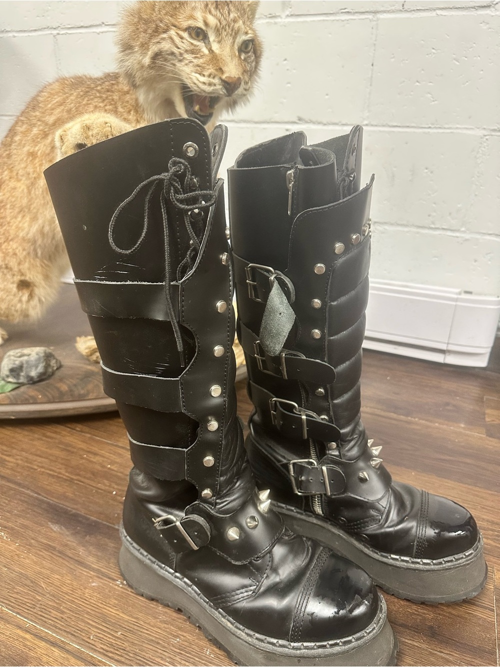 Black Studded Gothic Knee-High platform Boots